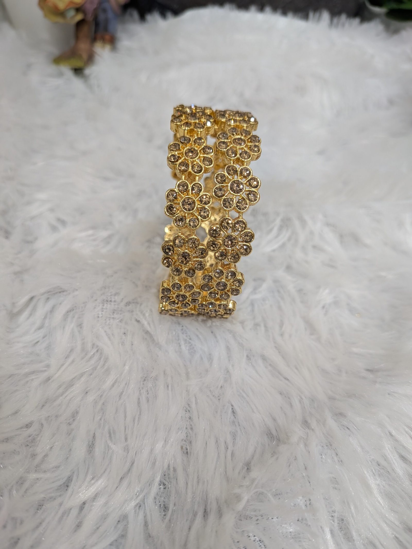 Antique Gold Crystal Floral Bangle