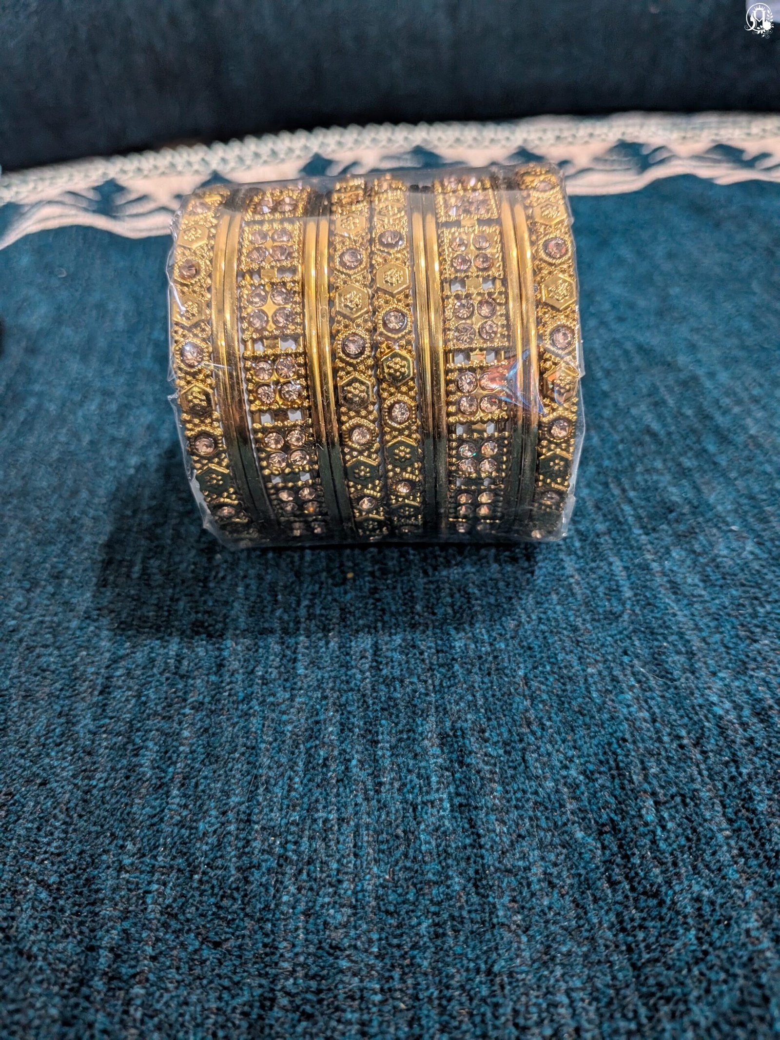 Antique Gold Stone-Studded Broad Bangles - Image 2
