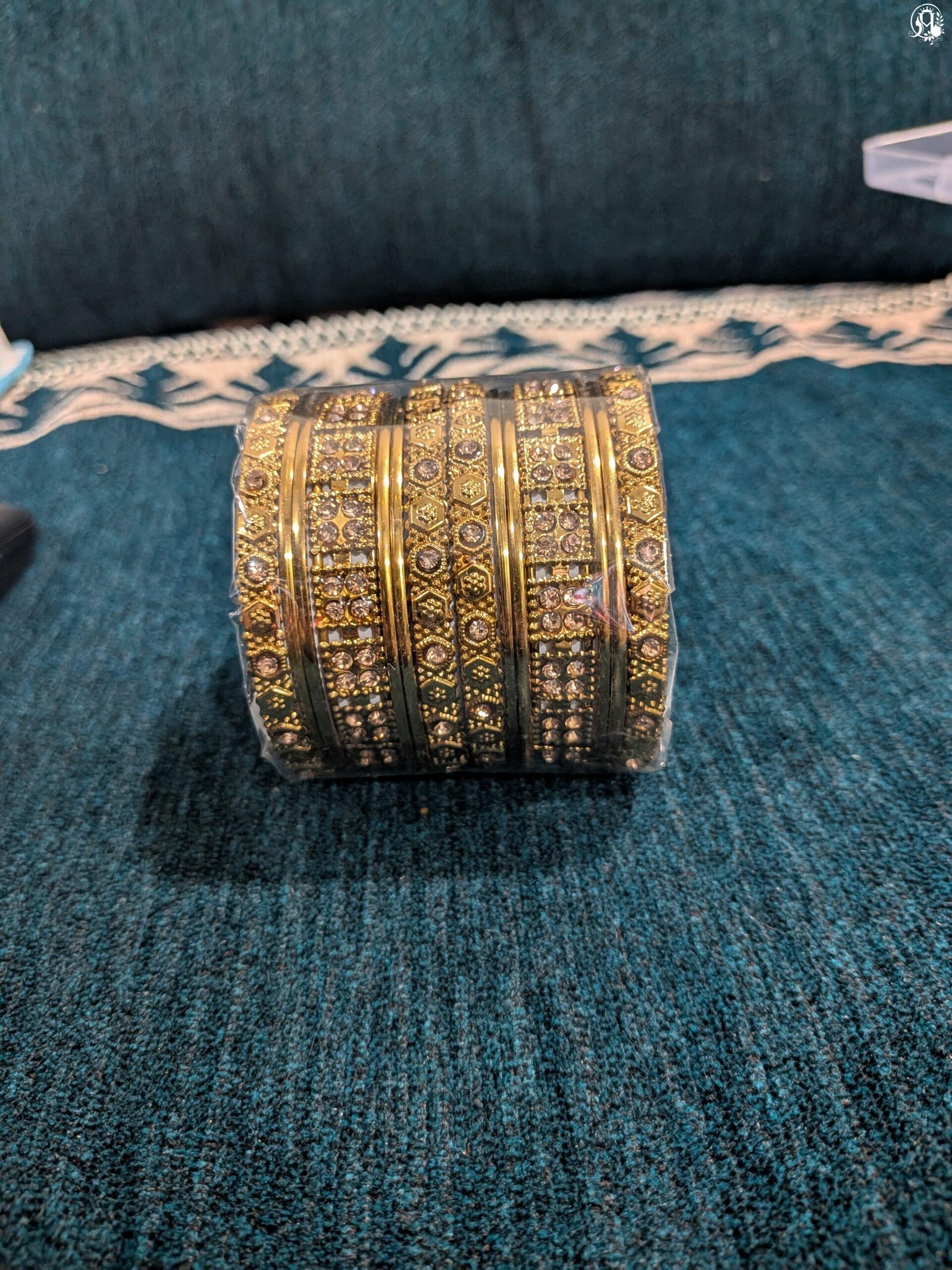 Antique Gold Stone-Studded Broad Bangles