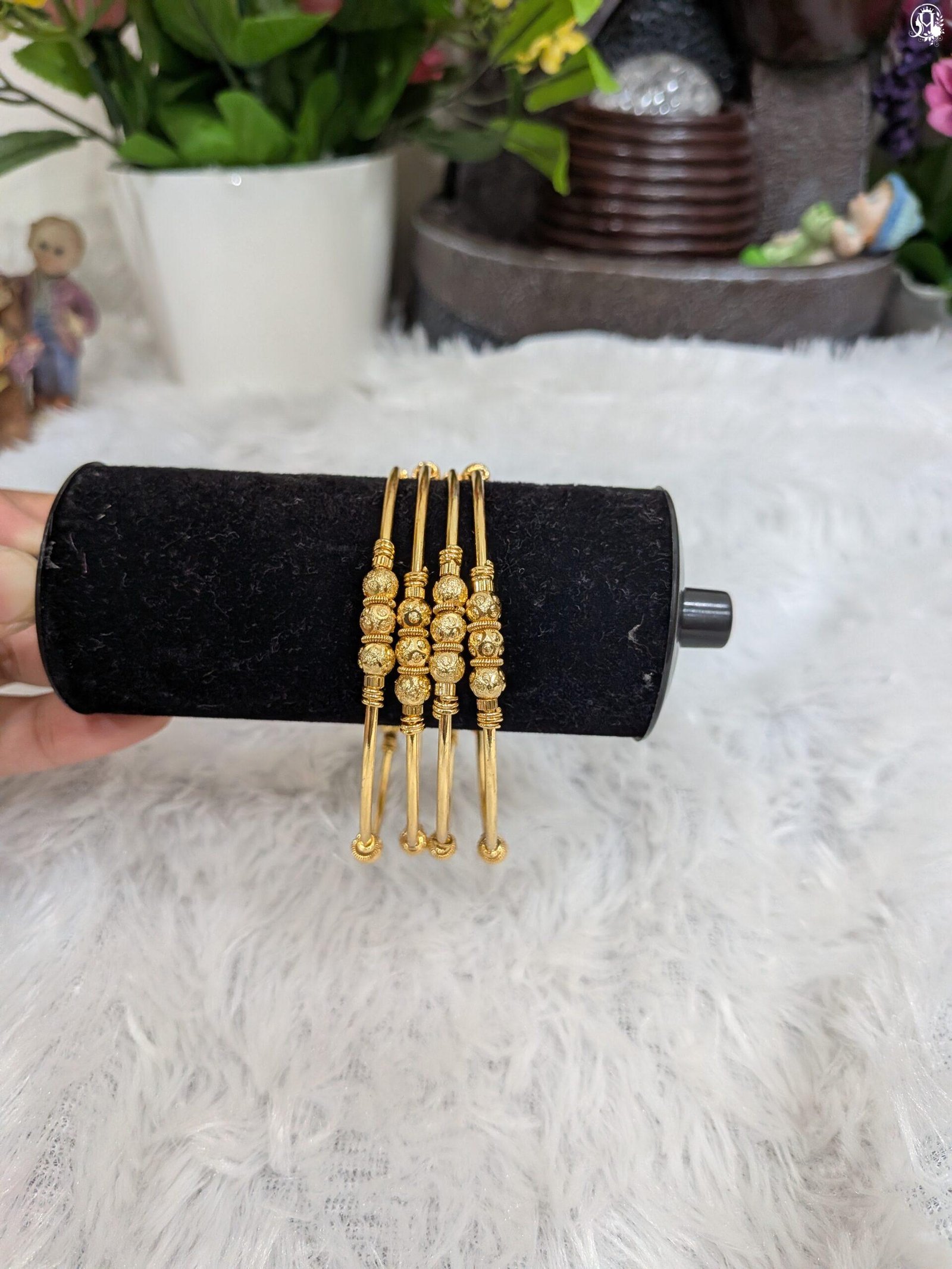 Gold-Plated Beaded Cluster Bangles