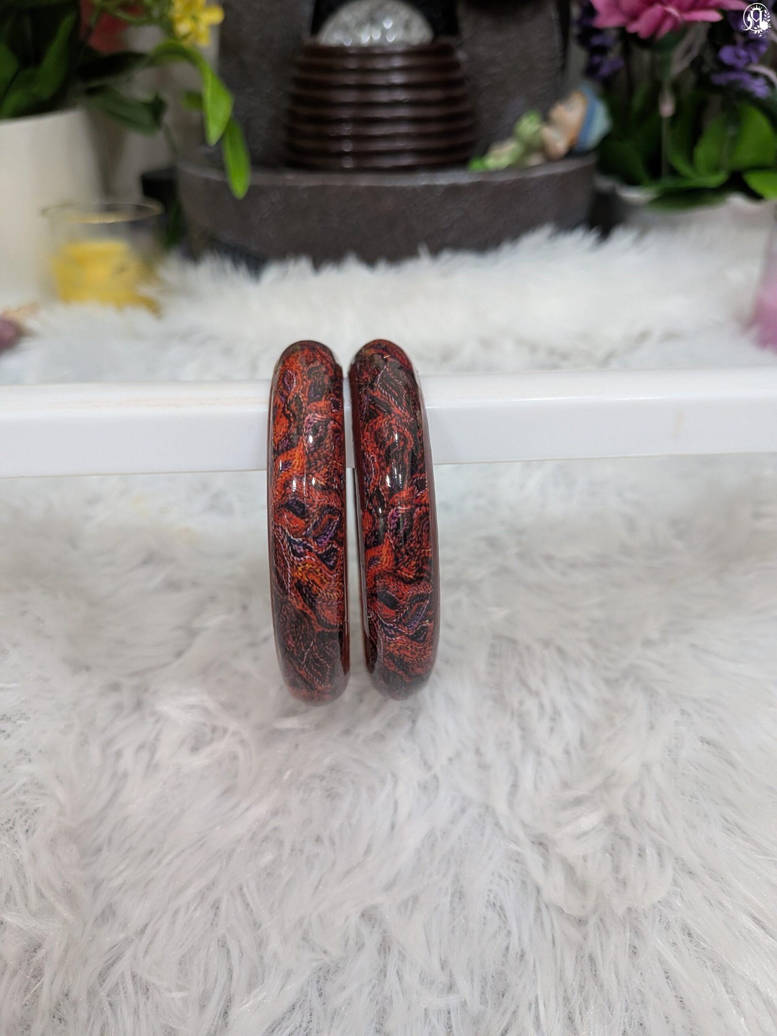 Fiery Red Printed Acrylic Bangles