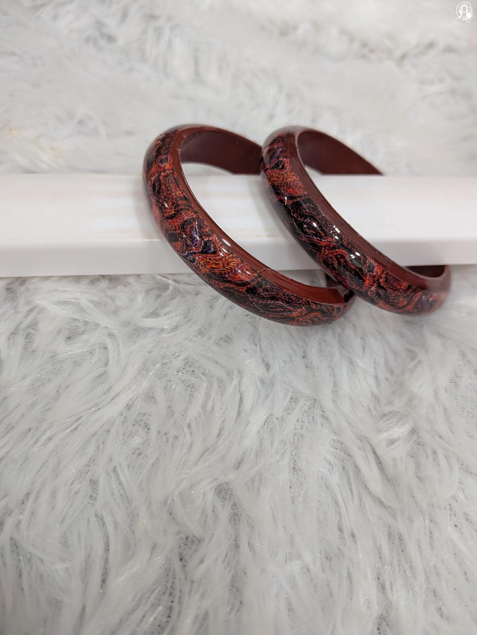 Fiery Red Printed Acrylic Bangles - Image 2