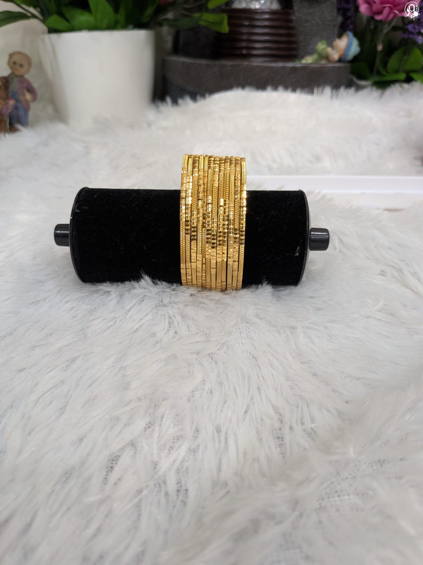 Textured Metallic Gold-Plated Stackable Bangles