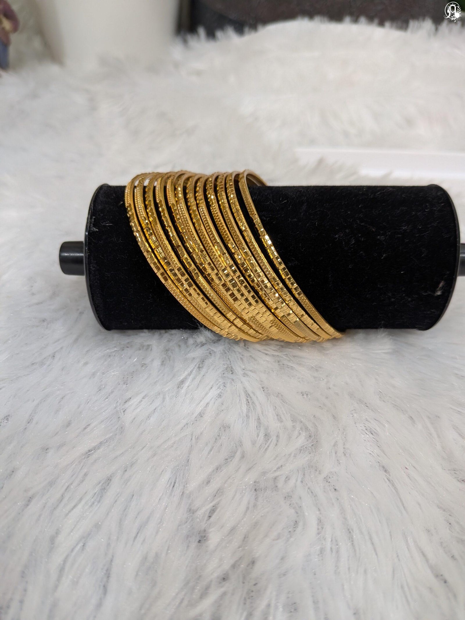 Textured Metallic Gold-Plated Stackable Bangles - Image 2