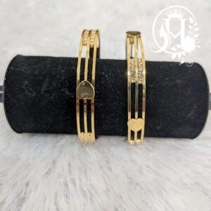 Gold Polished Multi-Strand Stone Bangle