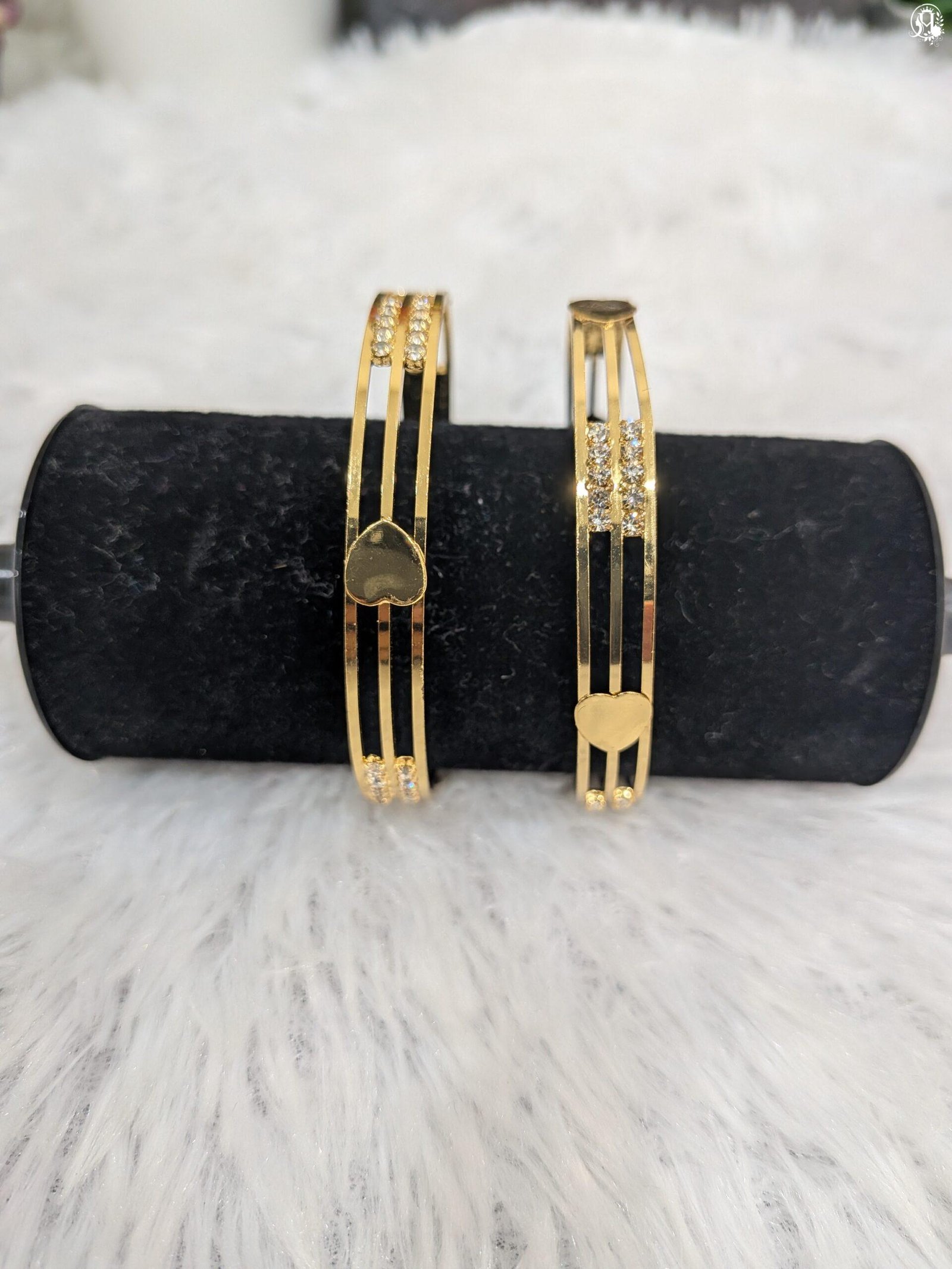 Gold Polished Multi-Strand Stone Bangle