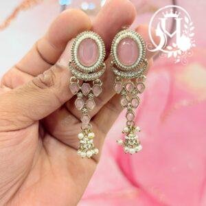 Baby Pink Kundan Chandelier Jhumka Earrings