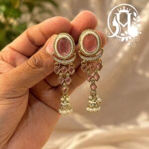 Blush Pink Kundan Chandelier Jhumka Earrings