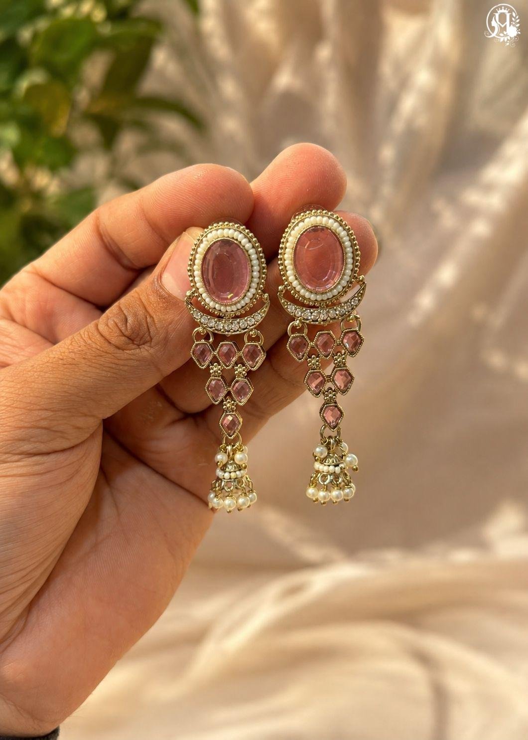 Blush Pink Kundan Chandelier Jhumka Earrings
