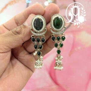 Emerald Green Kundan Chandelier Jhumka Earrings