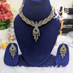 Emerald and Cubic Zirconia (CZ) Choker Set with Jhumki Drop