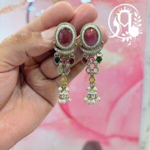 Pink (ruby-tone) Kundan Chandelier Jhumka Earrings