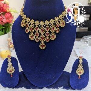 Ruby Cubic Zirconia (CZ) Teardrop Waterfall Choker Set