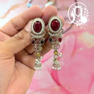 Ruby Red Kundan Chandelier Jhumka Earrings