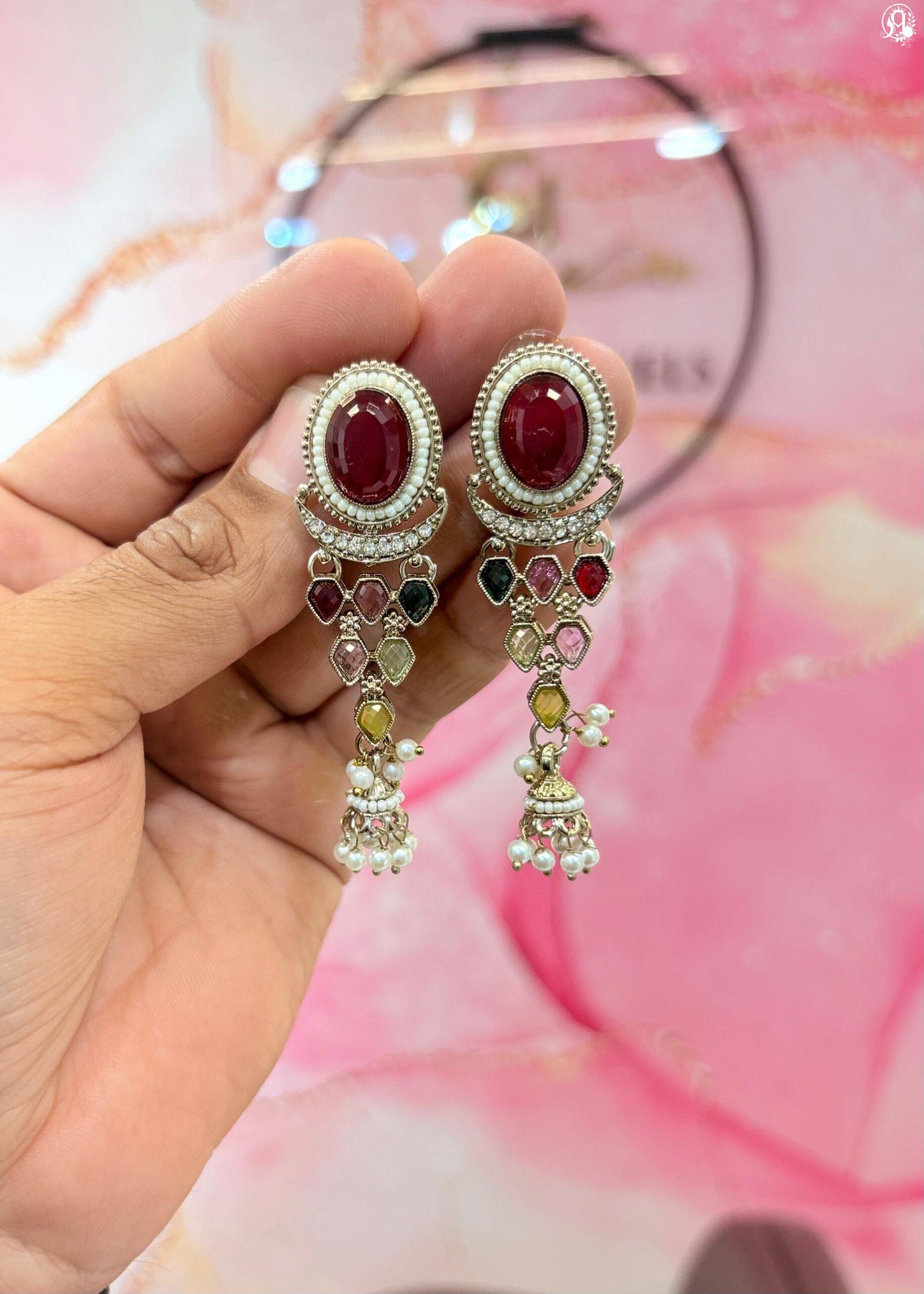 Ruby Red Kundan Chandelier Jhumka Earrings