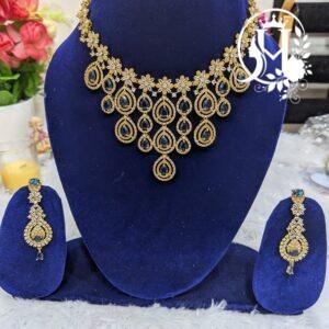 Sapphire Blue Cubic Zirconia (CZ) Teardrop Waterfall Choker Set