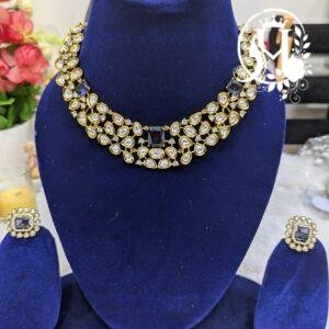 Sapphire Blue Kundan Collar Necklace Set