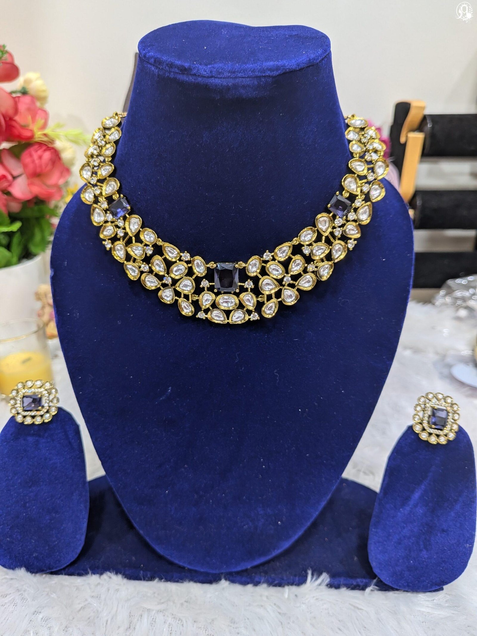 Sapphire Blue Kundan Collar Necklace Set