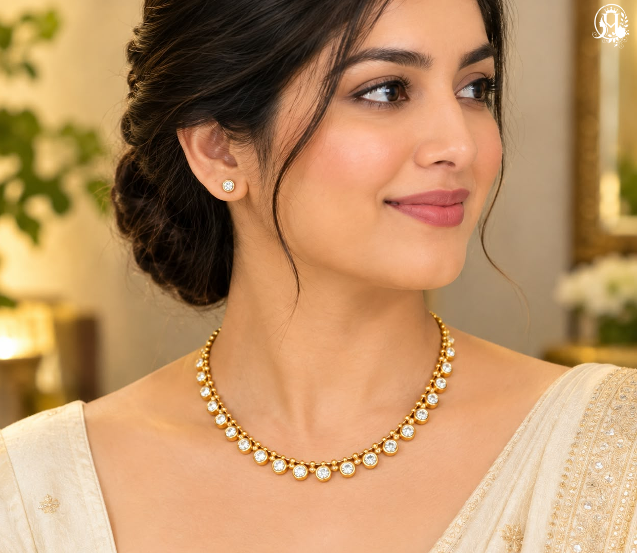 White gemstone station necklace